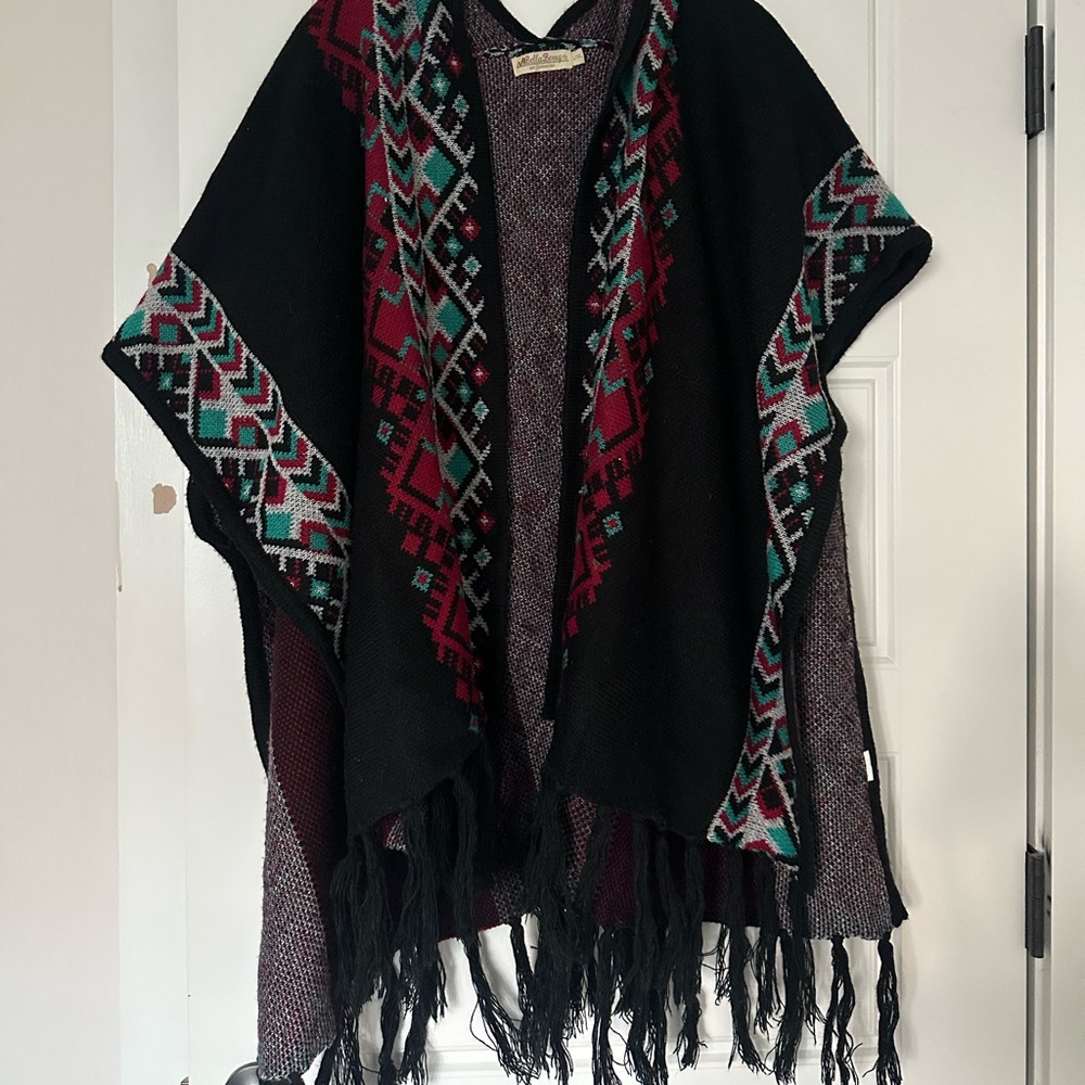 Knit tribal pattern poncho